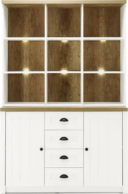 Produktbild von Esszimmer Buffetschrank im Landhausstil PISA-61 in Pinie weiß und Eiche hell, B/H/T: 130/198/43cm