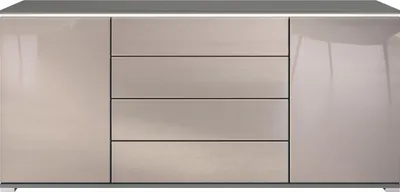 Produktbild von Vladon Sideboard Faro V2 - Kommode mit 2 Türen & 4 Schubladen, Schrank mit LED Lichtleiste, Anthrazit matt / Sandgrau Hochglanz (166,5 x 75,5 x 35)