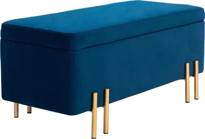 Produktbild von Sitzbank, Polsterbank mit Stauraum, Truhenbank, Stoff, Metall, Gummiholz, Schaumstoff, Dunkelblau, 100 x 40 x 42 cm