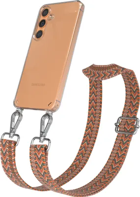 Produktbild von EAZY CASE Handykette - Verstellbarer Trageriemen kompatibel mit Samsung Galaxy S24, Handykordel mit transparenter Silikon-Hülle, Band in Orange