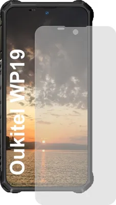 A screen protector is placed over a smartphone displaying a sunset over water.