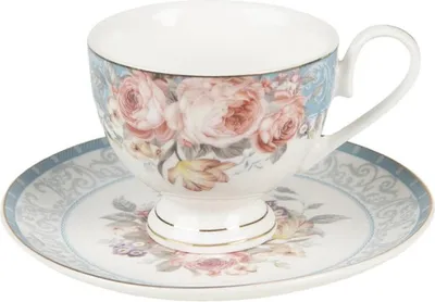 Image de Tasse à café Clayre & Eef PECKS-2 blanc bleu 200 ml