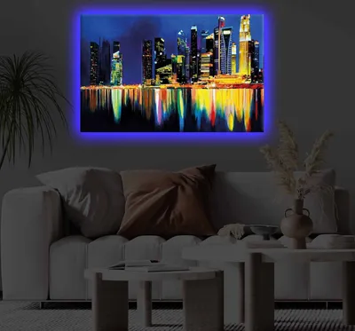 Produktbild von Opviq, 4570KTLGDACT - 010, Dekoratives LED-beleuchtetes Leinwandgemälde, 100 % POLYESTER-CANVAS, Mehrfarbig, 45 x 70 cm
