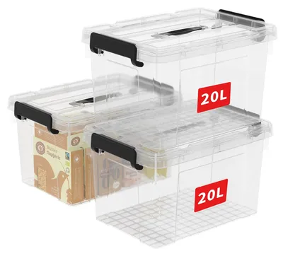 Image de Boîtes de rangement Cetomo, 20 litres, lot de 3, boîtes en plastique portables avec couvercles, organisateurs
