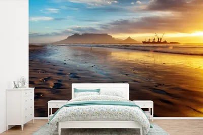 Produktbild von MuchoWow® Fototapete für Wohnzimmer oder Schlafzimmer Wandtapete Vinyl Motivtapete Sonnenuntergang über dem Tafelberg in Kapstadt - 450x300 cm - Gemusterte
