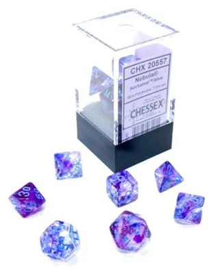 Imagen del producto de Nebula Mini-polyhedral Nocturnal/blue Luminary 7-die Set – Dados – Chessex