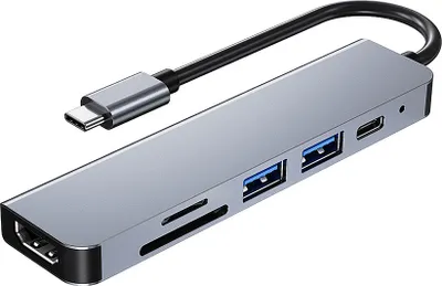 Obrázek produktu pro multifunkční dokovací stanice 6 v 1 z hliníkové slitiny typu C s rozhraním HD/USB2.0/USB3.0/PD, slotem na kartu TF/SD