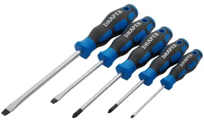Immagine prodotto di Set di cacciaviti Draper 09783 con impugnature ergonomiche antiscivolo, composto da 5 pezzi