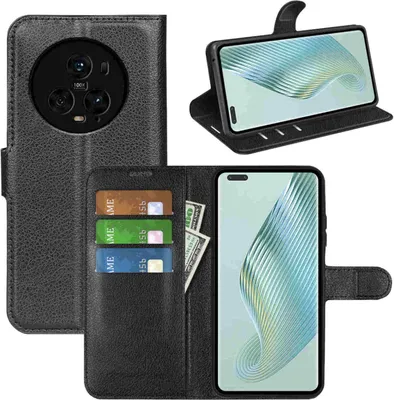 Image de Étui pour téléphone Honor Magic 5 Pro, noir, en simili cuir, neuf