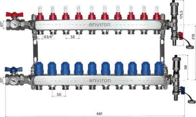 Zdjęcie produktu dla Zestaw regulatorów stałych M059 20–70°C z pompą wysokowydajną EcoStar II 25/6, rozdzielaczem obiegów grzewczych ze stali nierdzewnej, zestawem do odpowietrzania i zestawem zaworów kulowych – 10 obiegów grzewczych / bez zestawu regulatorów stałych / z zestawem zaworów kulowych
