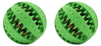 Produktbild von INF Kauspielzeug 2er-Set Gummiball 7cm mit Leckerli-Spender für Hunde Grün
