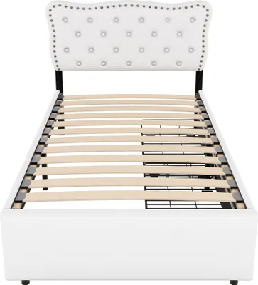 Produktbild von Flieks Polsterbett 90x200cm mit 2 Schubladen, Klassisches Bett Jugendbett Kinderbett mit Verstellbarem Kopfteil, Stauraumbett Holzbett, Leinen, Beige
