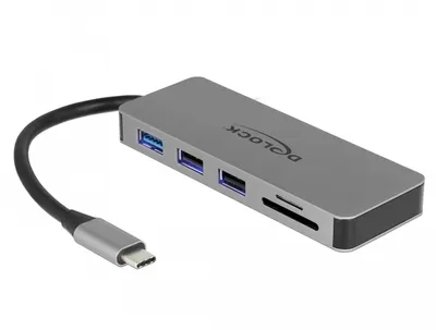 Produktbild von DeLOCK 87743, USB 3.2 Gen 1 (3.1 Gen 1) Type-C, 87 W, Grau, MicroSD (TransFlash), MicroSDHC, MicroSDXC, SD, SDHC, SDXC, HDMI, USB 2.0, USB 3.2 Gen 1 (3.1 Gen 1) Type-A, USB 3.2 Gen 1 (3.1 Gen 1) Type-C, Metall