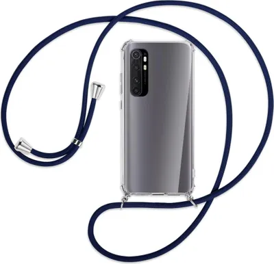 Produktbild von Handykette Backcover-Schutzhülle mit Band (Metall silberfarben) für Xiaomi Mi Note 10 Lite - dunkelblau