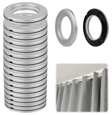Image de Lot de 16 anneaux de rideau en plastique argenté, diamètre 42 mm