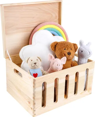 Produktbild von Creative Deco Holzkiste mit Deckel und Öffnungen | 40 x 30 x 24 cm | Erinnerungsbox Baby Unlackiert