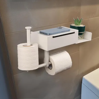 Produktbild von WC-Rollenhalter mit Ablage - multifunktional - 1 Stück - weiß - rostfreies Stahl - 42 x 15 cm