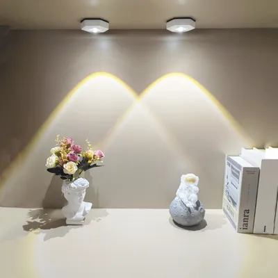 Produktbild von 2er Set LED Spot Nachtlicht Dimmbar Batteriebetrieben Unterbauleuchte Schrankbeleuchtung, Weiß