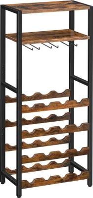 Immagine prodotto di Famanu, scaffale per 16 bottiglie di vino, con ripiano e portabicchieri, color marrone scuro