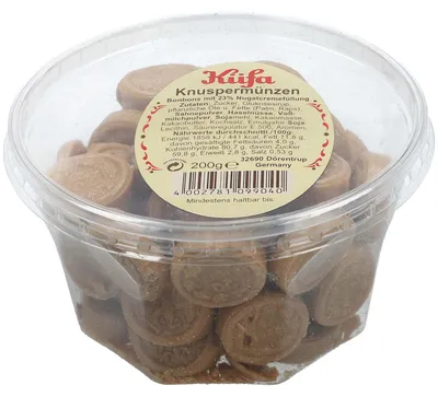 Immagine prodotto di Monete di caramello croccante Küfa con ripieno di crema al torrone 200g