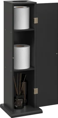 Produktbild von HOMCOM Badezimmerschrank mit 3-stufigem Toilettenpapierhalter und Papierspender, platzsparender Toilettenpapierhalter für kleine Badezimmer, Schwarz