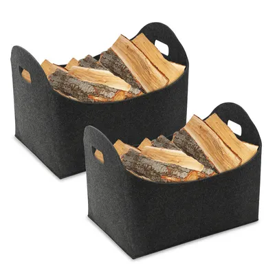 Immagine prodotto di TolleTour borse in feltro per legna da ardere 2 pezzi 44 x 31 x 34 cm grigio scuro borsa per legna da ardere cesto pieghevole in feltro cesto per legna da ardere borsa per la spesa