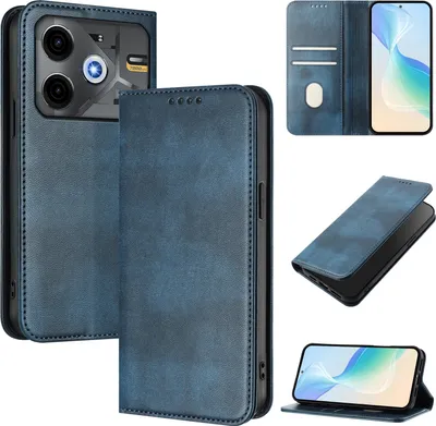 Produktbild von Handyhülle für Tecno Pova 6 Neo , Vintage Leder RFID Schutz Kartenfach Standfunktion Magnetische Klapphülle Blau