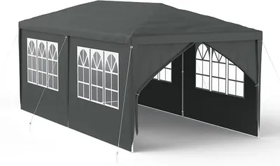 Immagine prodotto di Tenda da festa 3x6 metri, tenda da giardino, gazebo da giardino con 6 pannelli laterali, protezione solare, protezione UV, ideale per giardino, feste, matrimoni, picnic (grigio antracite)