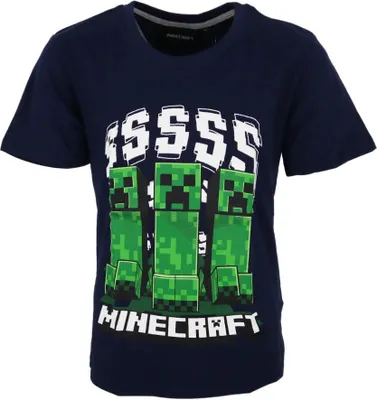 Produktbild von Minecraft Creeper Kinder kurzarm T-Shirt Dunkelblau – 116