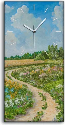 Produktbild von Dekor Leinwand Uhr Wandbilder 30x60 Malerei Wiese Blumen Bäume Himmel Wolken - weiße Hände