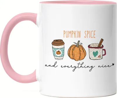 Produktbild von Pumpkin Spice And Everything Tasse Rosa Kürbissuppe Kürbis Laubblätter Herbstblätter Herbstzeit Erntezeit Autumn
