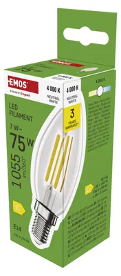 Productafbeelding van EMOS LED-kaarslamp, 7W (equivalent van 75W), 1055 lumen, fitting E14, warm wit
