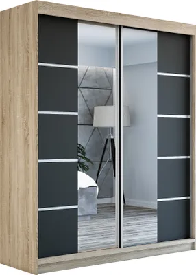 Produktbild von Schwebetürenschrank Kleiderschrank ERO  180 cm Schrank Garderobe Spiegel.Verschiedene Farben (Weiß, Schwarz, Somona). Möbel vom Hersteller!