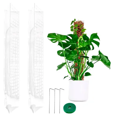 Produktbild von Moosstab für Monstera 2er Set – Rankhilfe mit Klettband und Nägeln, 24 Zoll Pflanzstab für Zimmerpflanzen, Plastik-Kokosstab für Rankpflanzen
