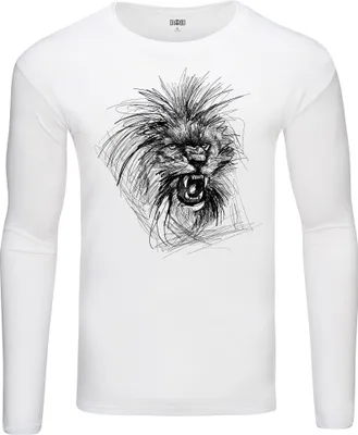 Produktbild von Herren Warm, Langarm-T-Shirt mit Druck Skizze des Löwen Weiß Gr.XS