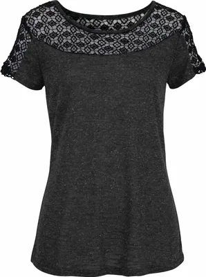 Produktbild von VIVANCE Kurzarmshirt mit Häkelspitze anthrazit-meliert Größe 48/50