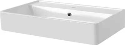 Produktbild von FACKELMANN Waschbecken Vaida / Waschtisch aus Keramik / Maße: ca. 61 x 11 x 41 cm / eckiges Aufsatzwaschbecken / hochwertiges Becken fürs Badezimmer und WC / Farbe: Weiß / Breite 40 cm