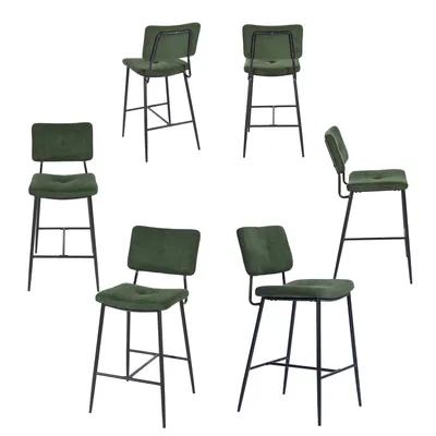 Imagen del producto de Meubles Cosy Juego de 6 taburetes de bar de estilo industrial con respaldo de tela verde – INDEPENDENCE