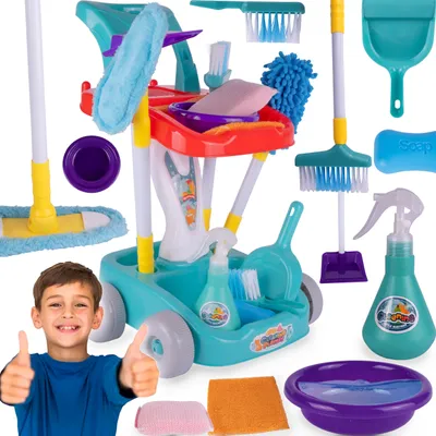 Produktbild von Malplay Trolley-Reinigungsset mit Zubehören | Bürstensprüher | Kinderspielzeug für Kinder ab 3 Jahren