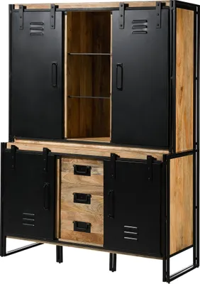 Produktbild von MASSIVMOEBEL24 Buffet Mango 150x55x200 natur lackiert / Metall schwarz BLACKBURN #106