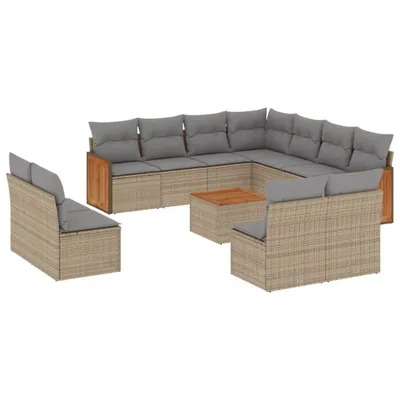 Produktbild von vidaXL 12-tlg. Garten-Sofagarnitur mit Kissen Beige Poly Rattan