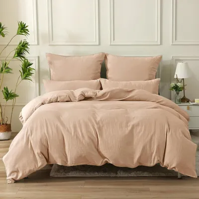 Productafbeelding van Bettenset, 2-delig, katoen, abrikozenbruin, 155x220 cm, inclusief kussensloop van 80x80 cm