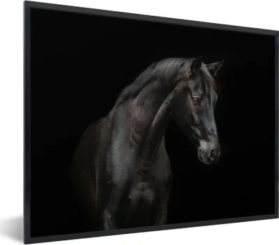 Produktbild von MuchoWow® Gerahmtes Poster Pferd - Tiere - Schwarz - Porträt 80x60 cm - Poster mit Schwarzem Bilderrahmen Wandposter Rahmen Foto Bilder - Schwarzem - Mit Gestell