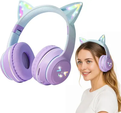 Produktbild von Bluetooth Kopfhörer,RGB-LED-Leuchten,Bluetooth 5.1,HiFi Sound,Faltbare Over-Ear-Kopfhörer,60dB Rauschunterdrückung,Kopfhörer Bluetooth für Reise