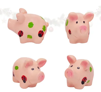 Produktbild von Glücksschwein Deko Set aus Polyresin, ca. 3 × 2,5 cm, Rosa, 4er-Set