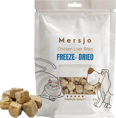 Zdjęcie produktu dla Przysmak dla psa i kota - Liofilizowane Kąski z Kurzej Wątróbki Mersjo 50g