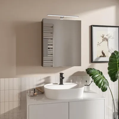 Obrázek produktu pro HAJDUK FURNITURE Koupelnová skříňka se zrcadlem 50x60 cm Černá s LED osvětlením Poličkou a bezúchytkovým otevíráním Nástěnná zrcadlová skříňka