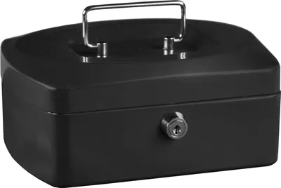 Produktbild von Geldcassette 8 Zoll - Schwarz, 205 x 160 x 90 mm mit abschließbarem Schloss und 8 Fächern für Münzen
