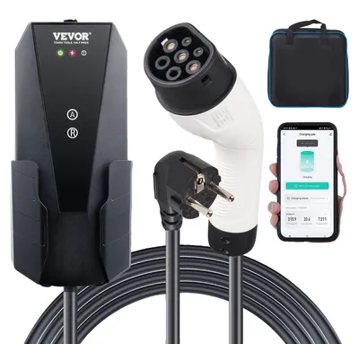 Productafbeelding van VEVOR Draagbare EV-lader, 3,68 kW. Lader voor elektrische voertuigen. EV-laadkabel type 2 (IEC62196). CEE 7/7 connector, 8-16A, monofasig. EV-laadstation met een kabel van 8,6 meter. IP66 waterdicht. Wandlader