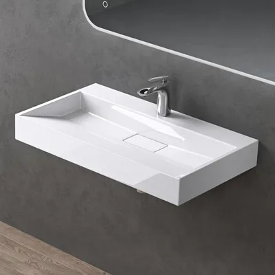 Image de doporro Lavabo Suspendu avec Bonde Vasque à Poser Blanc 80x46x11cm Lave Mains Rectangulaire avec Perçage de Robinet Colossum19
